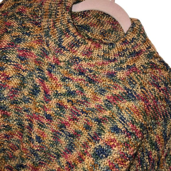 Vintage Hand knit earthy rainbow marl balloon sleeve mock neck sweater X… - Picture 4 of 5